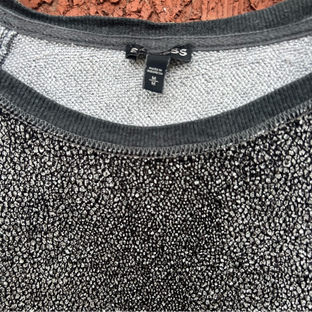 Express Gray Silver Speckled Pullover Sweatshirt - image 4